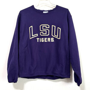 Vintage‎ Champion Reverse Weave Womens Sweatshirt M Raw Hem LSU Tigers Purple